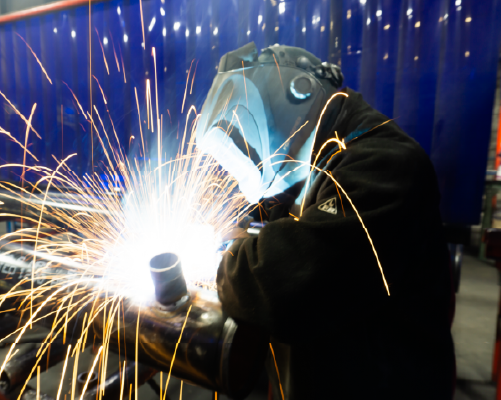 Sparkes flying as a welder works