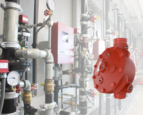 Valve product superimposed over a large system of pipes